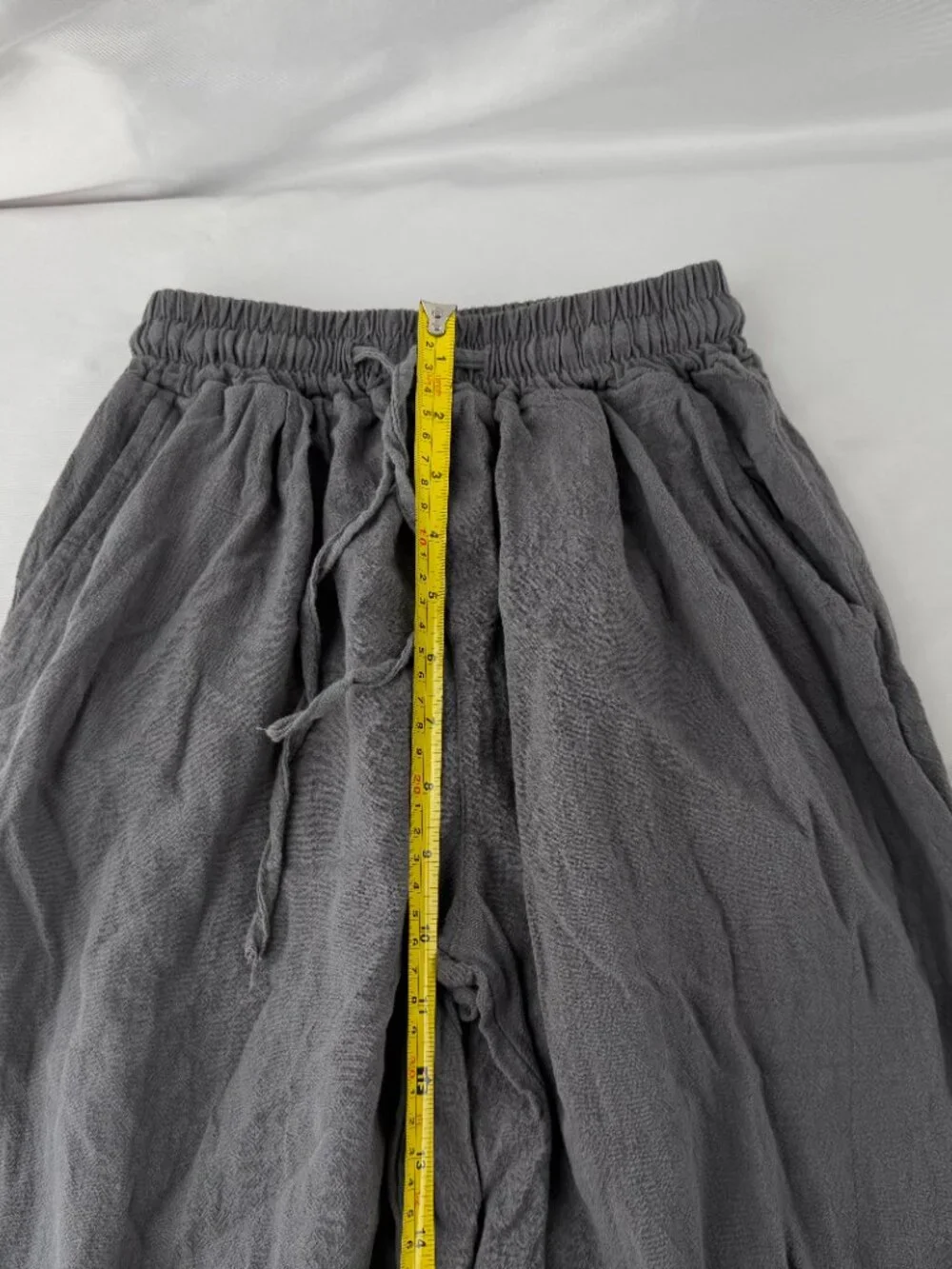 Men's Casual Linen Blend Wide Leg Drawstring Pants Grey Relaxed Fit Size L